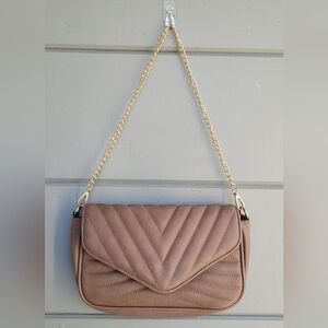 Elegant Tan Quilted Chain Shoulder Bag